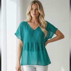 Intimissi Vintage Y2K Victoria's Secret Sheer Shimmer Blue Green SequinedV Neck